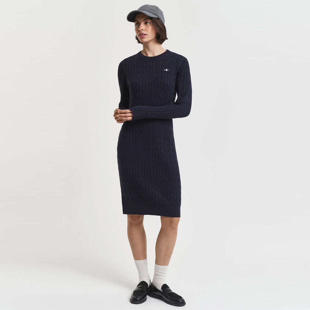 Fustan GANT STRETCH COTTON CABLE C-NECK DRESS
