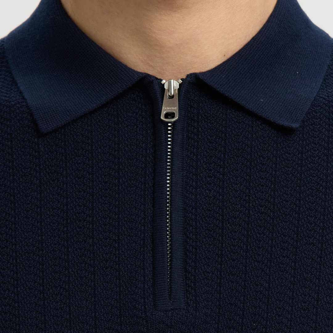 Maicë Selected SLMCRAN SS KNIT STRUCTURE ZIP POLO