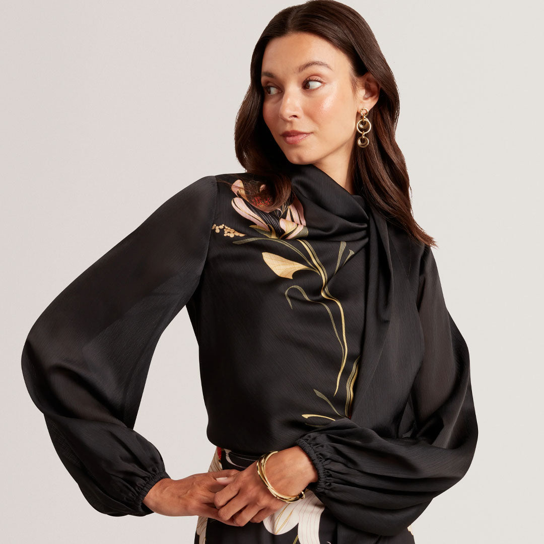 Bluzë Neck Tie Printed Long Sleeve Top