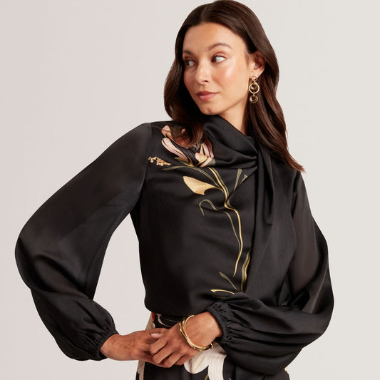 Bluzë Neck Tie Printed Long Sleeve Top