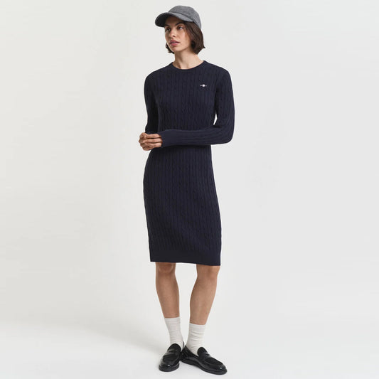 Fustan GANT STRETCH COTTON CABLE C-NECK DRESS