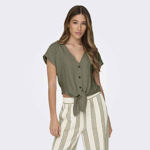 Bluzë Only ONLSIESTA SS KNOT LIN BL SHIRT PNT NOOS