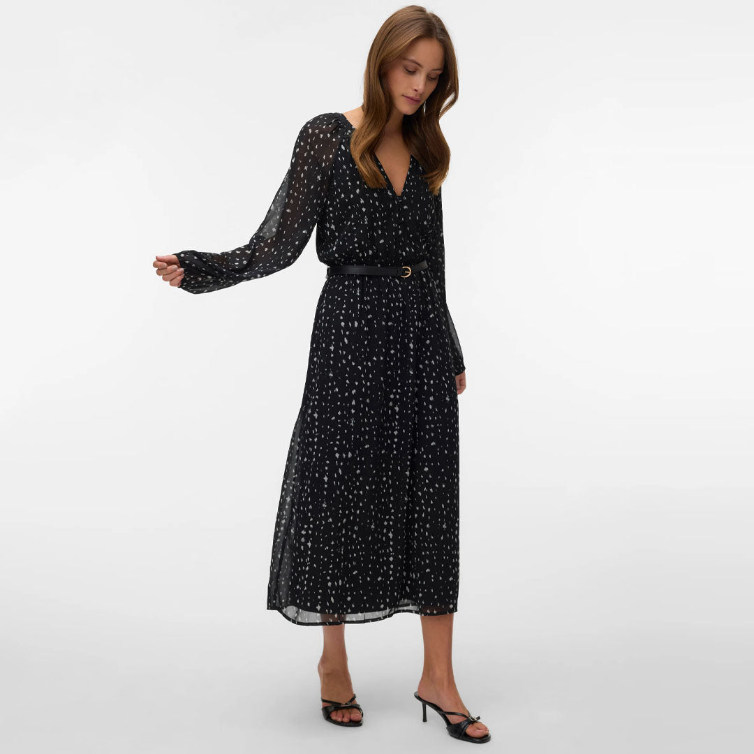 Fustan VERO MODA VMHOLLY LS V-NECK 7/8 BELT DRESS