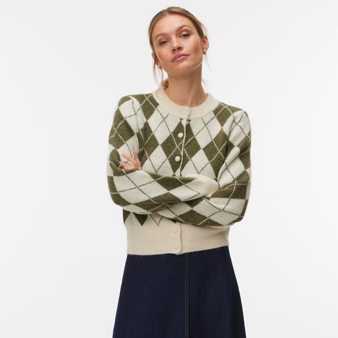 Xhemper Vero Moda VMHALO LS O-NECK ARGYLE CARDIGAN