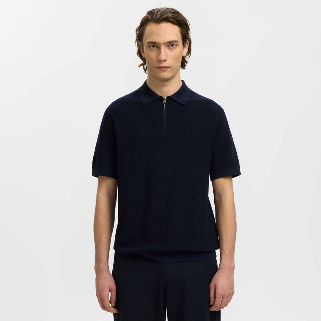 Maicë Selected SLMCRAN SS KNIT STRUCTURE ZIP POLO