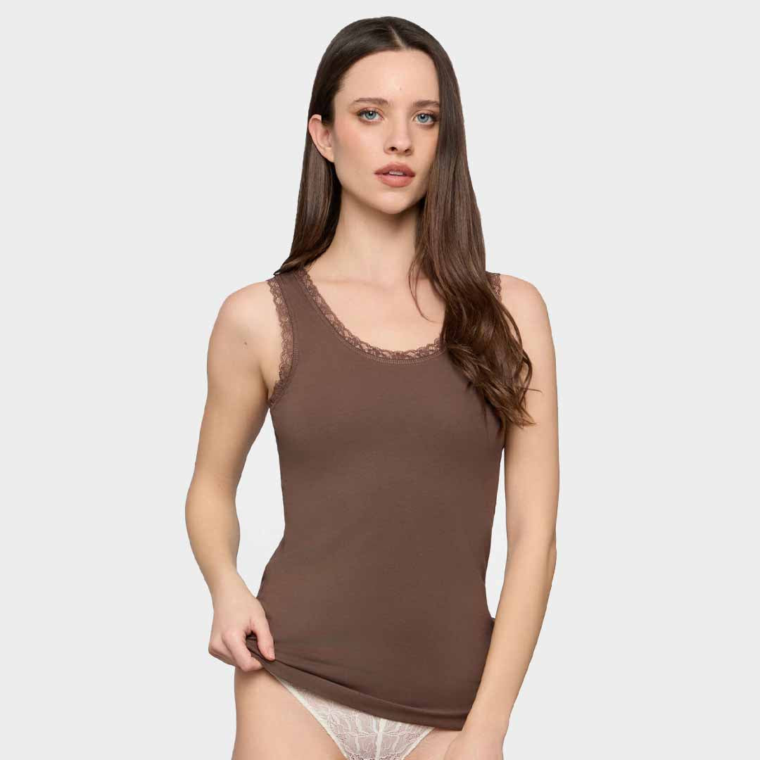 Maicë Upim TOP W/LACE   COFFEE BEAN