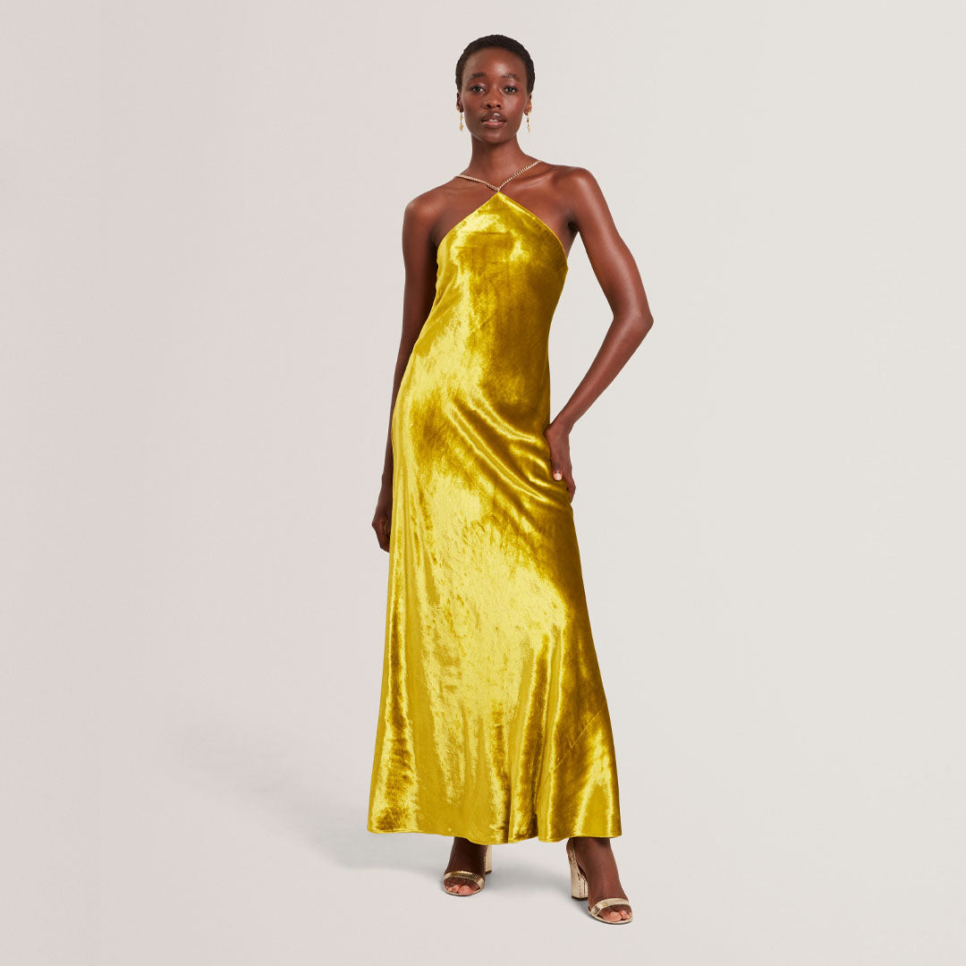 Fustan Velvet Halter Neck Maxi Dress