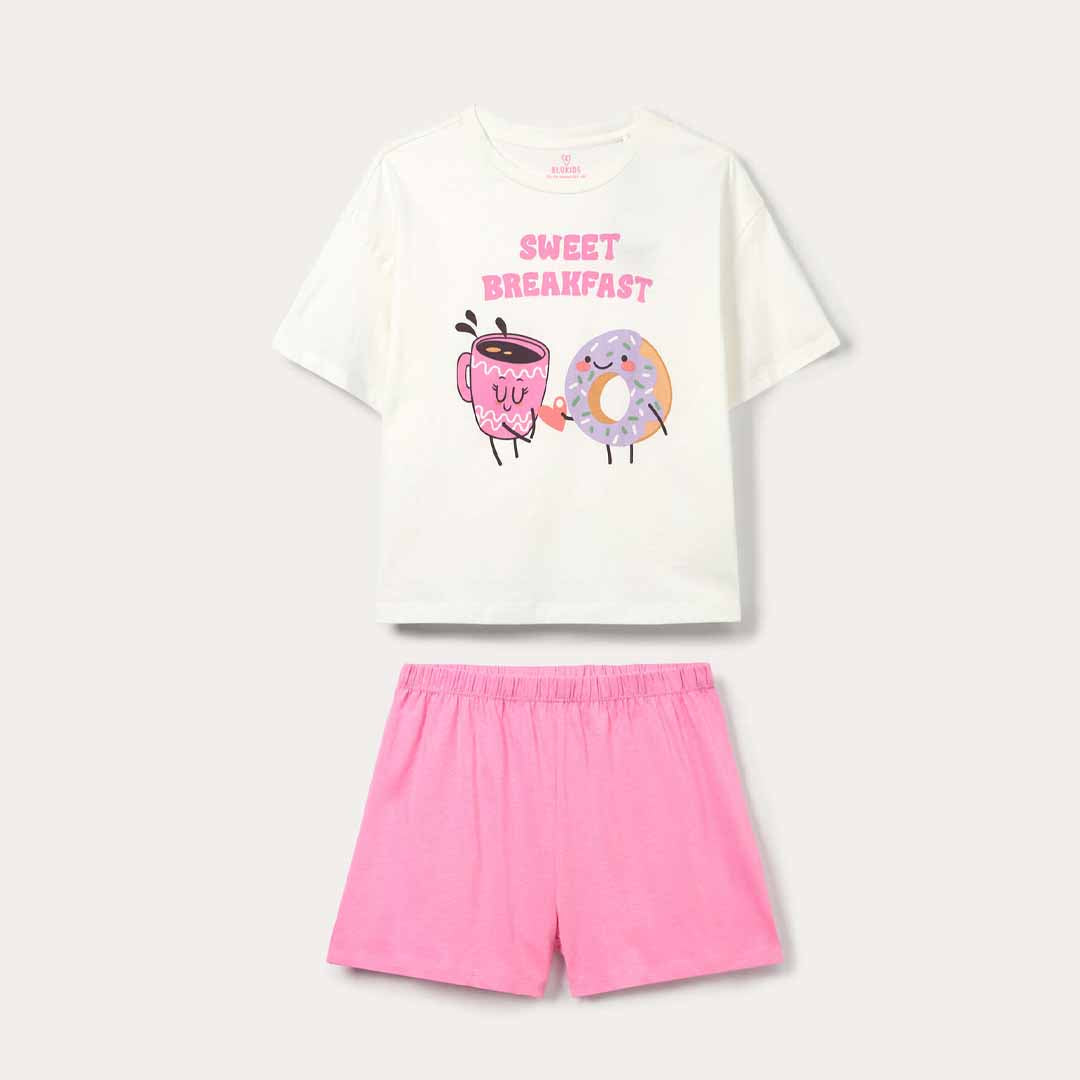 Pizhame Blukids SHORT PYJAMA ROSA/BIANCO