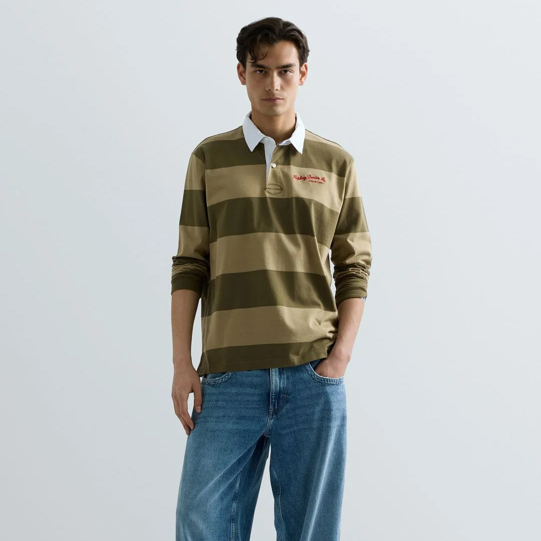 Bluzë Replay STRIPED HEAVY COTTON JERSEY
