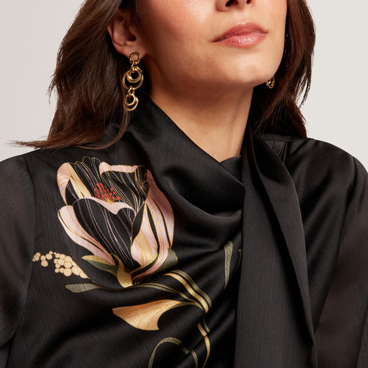 Bluzë Neck Tie Printed Long Sleeve Top