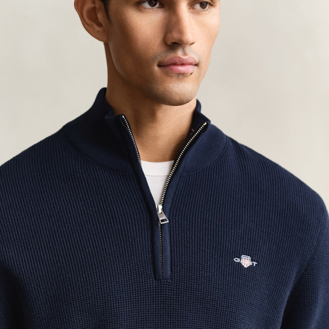 Duks Gant WAFFLE KNIT HALF-ZIP SWEATER