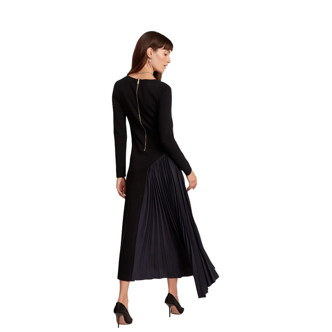 Fustan Long Sleeve Knit Midi Dress with Pleat P