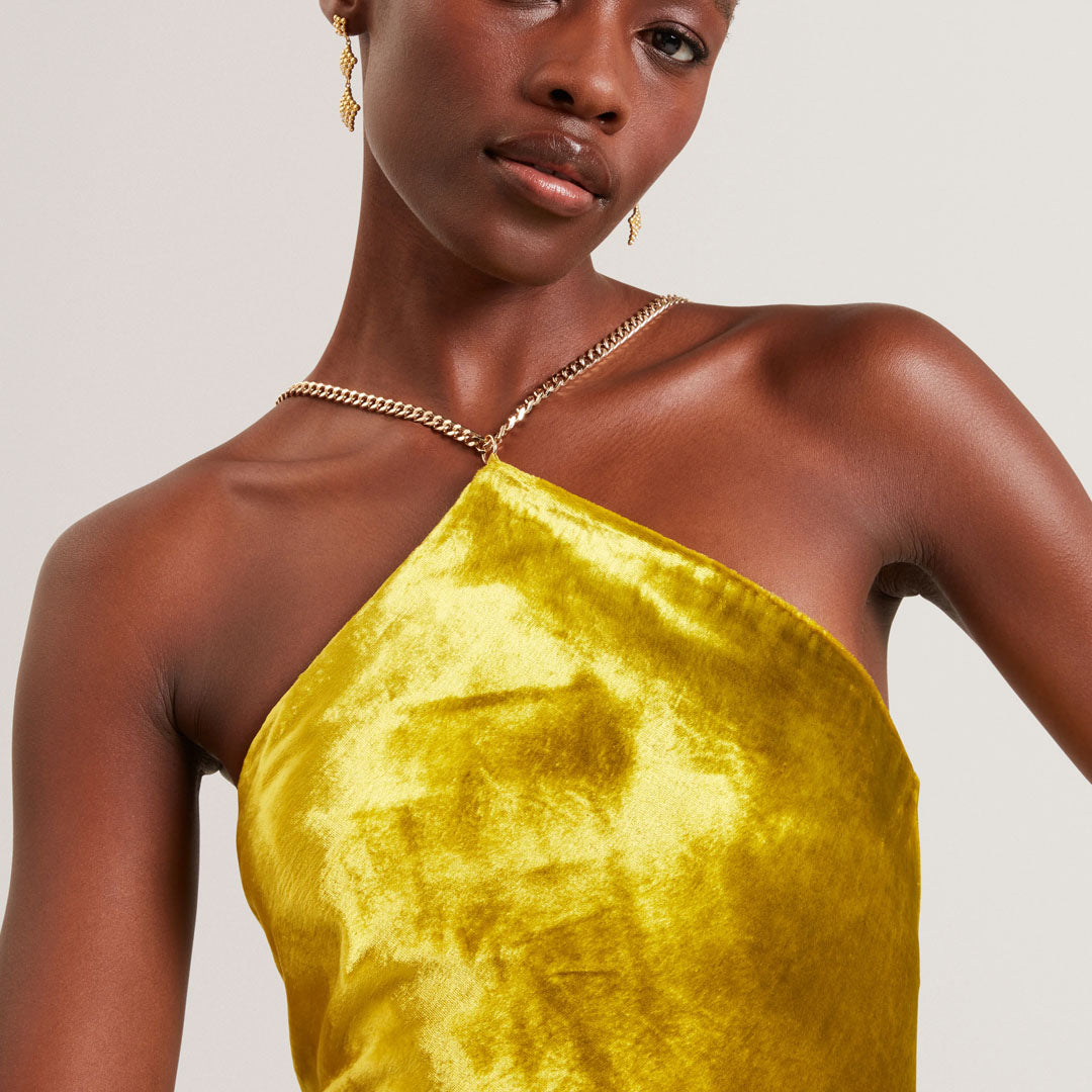 Fustan Velvet Halter Neck Maxi Dress